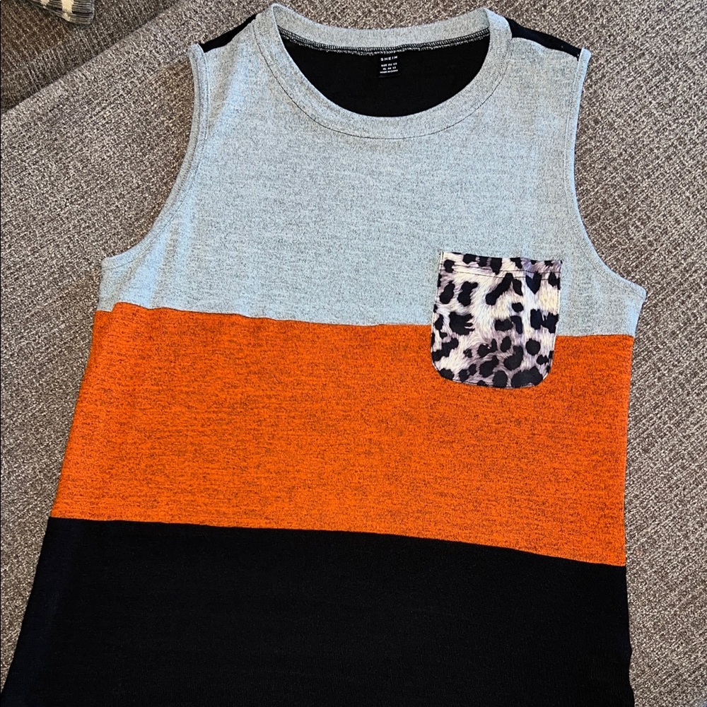 Colorblock Tank Top with Leopard Pocket
